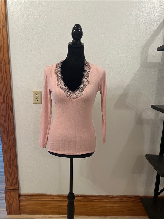 Victoria's Secret Tops - Victoria's Secret Pink Lace-Trim Long Sleeve Tee